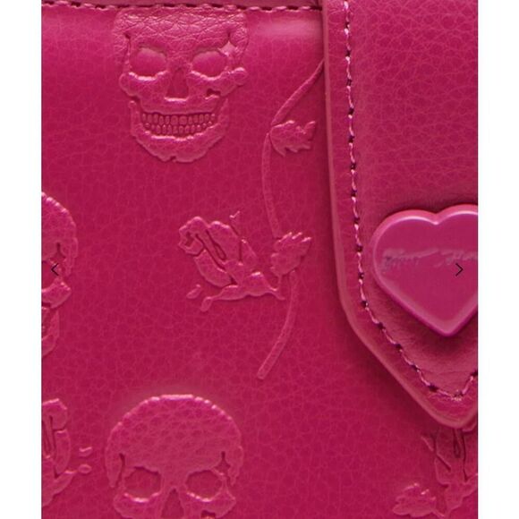NWT~BETSEY JOHNSON Hot Pink Skulls & Roses Wallet - Picture 10 of 10